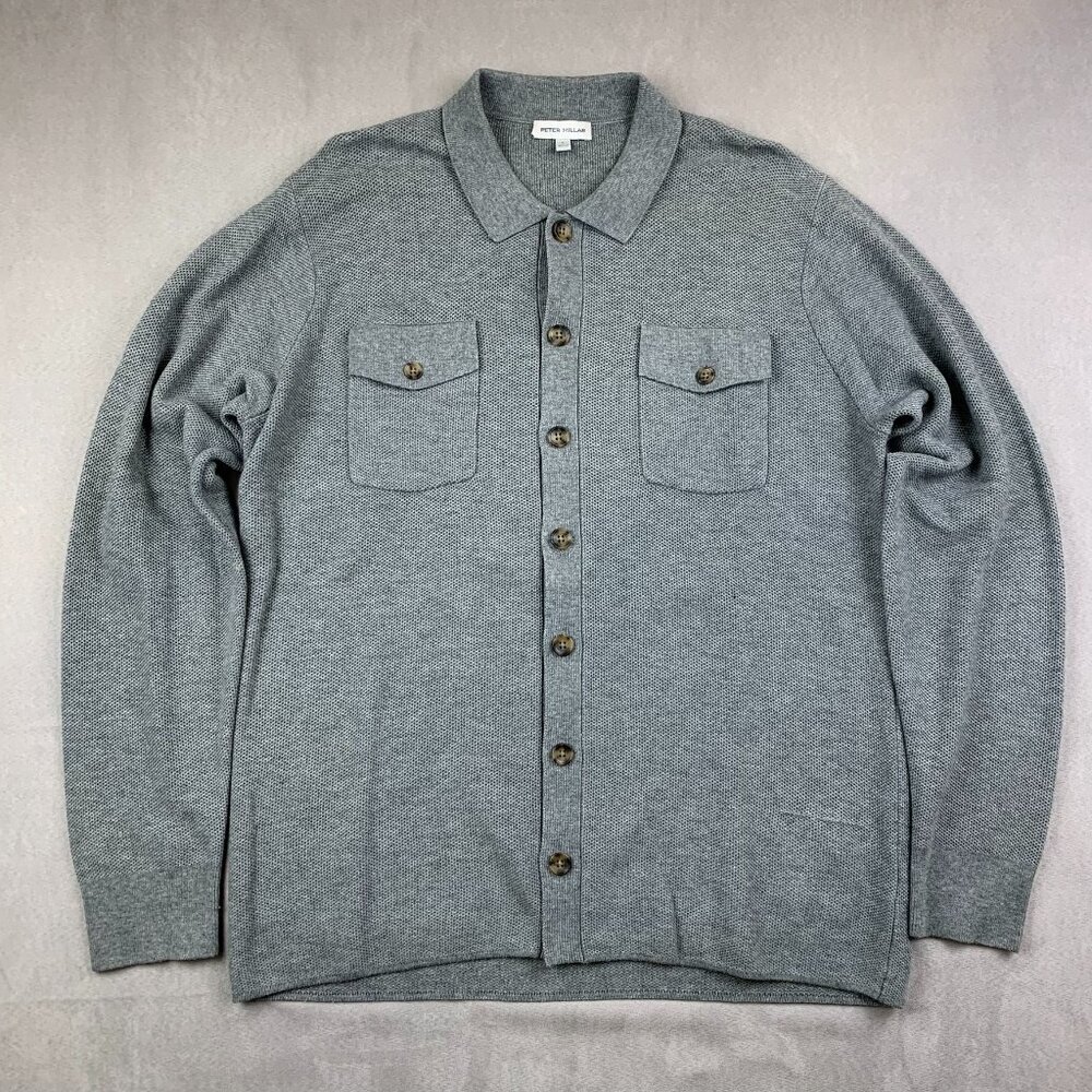 Peter Millar Men Trenton Jumper Shirt Sweater Large Gray Pima Cotton Merino Wool